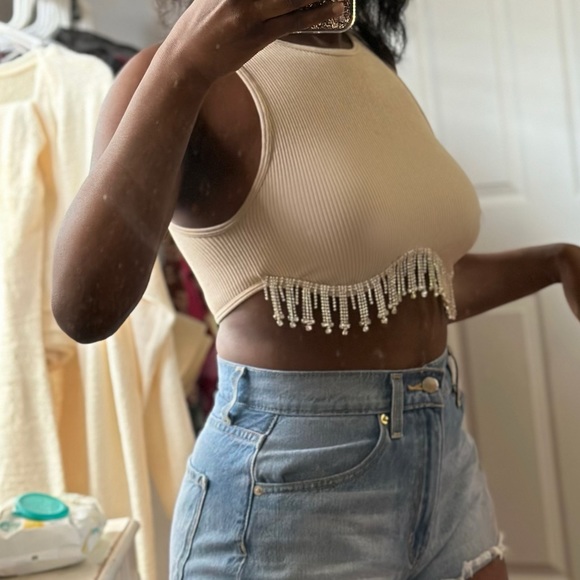 Zara Ribbed Rhinestones Croptop - Picture 6 of 9